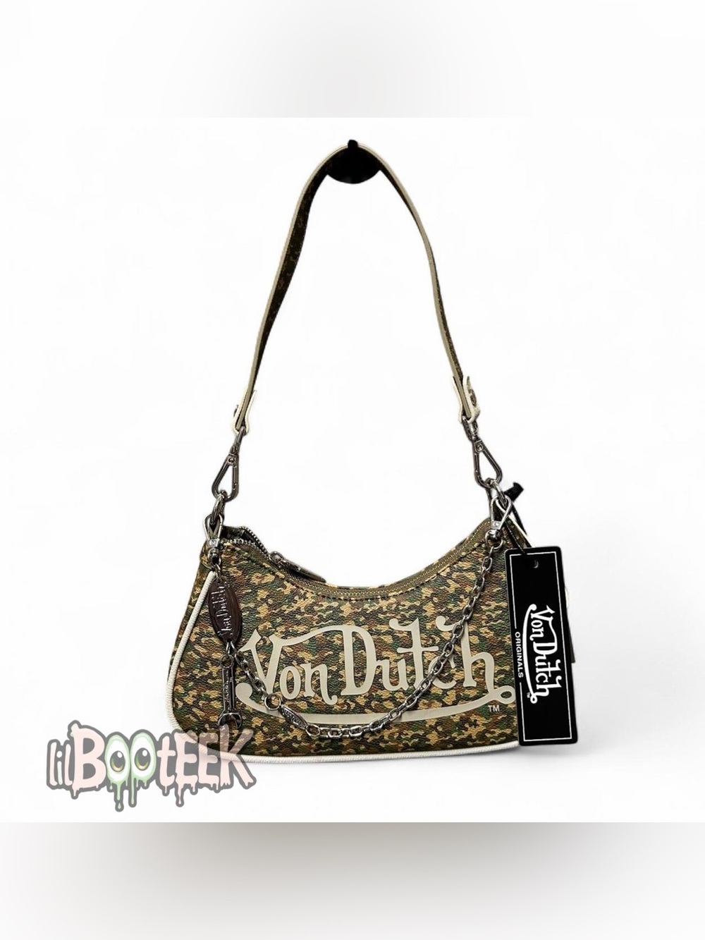 Von Dutch Camoflauge Print Shoulder Bag w Chains & Charms NEW VIRAL Y2K